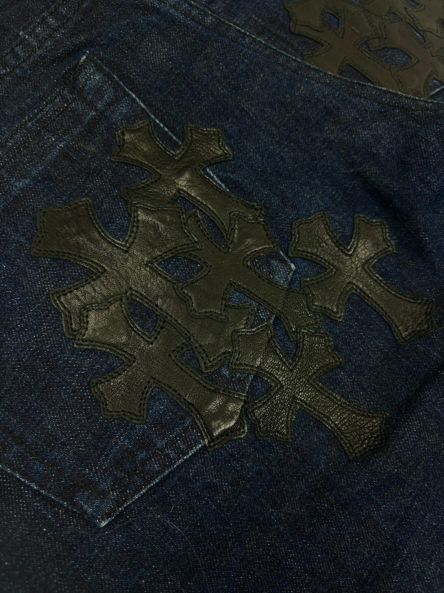 Chrome Hearts Flooded Black Cross Patch Dark Wash Jeans