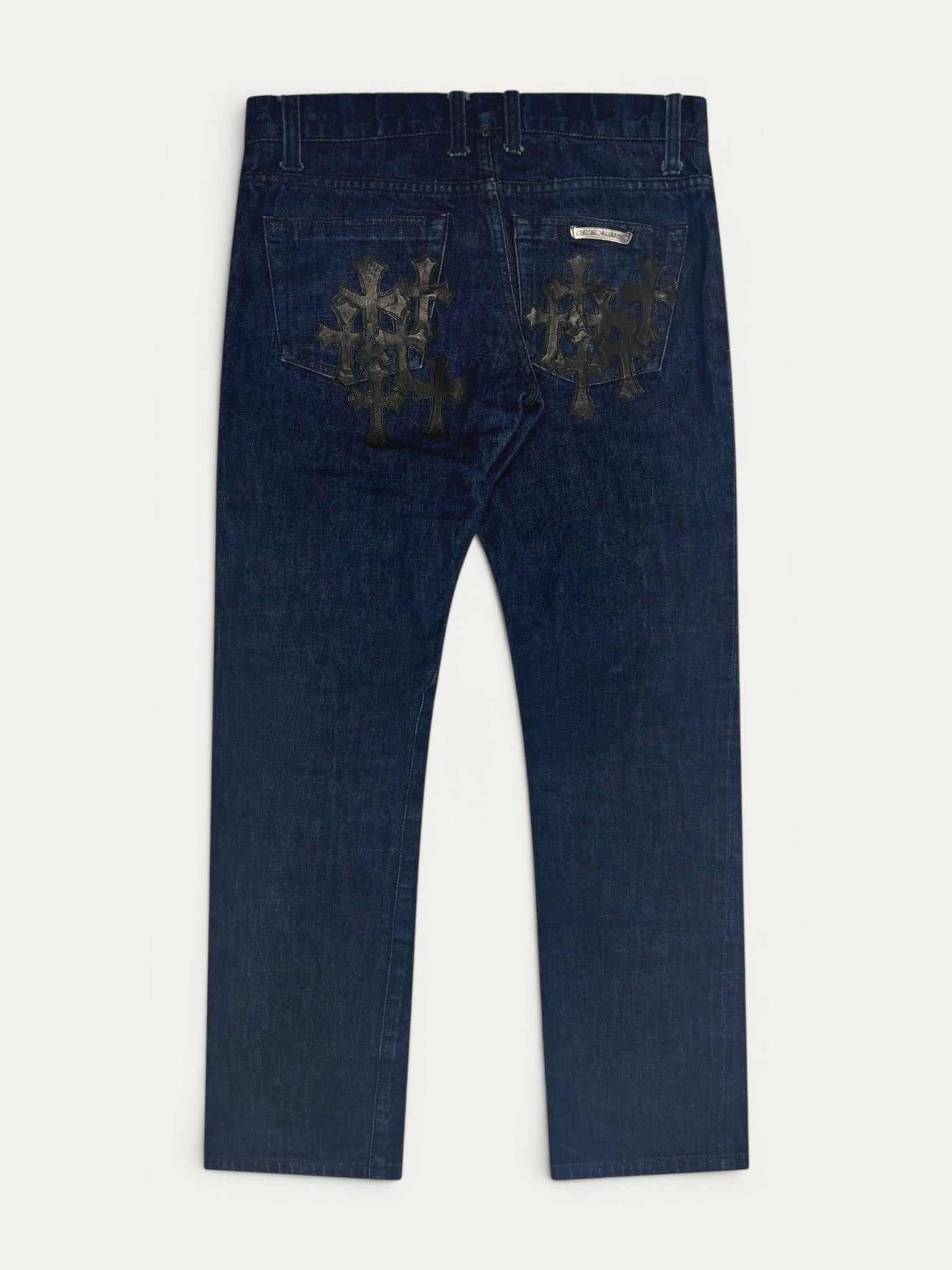 Chrome Hearts Flooded Black Cross Patch Dark Wash Jeans