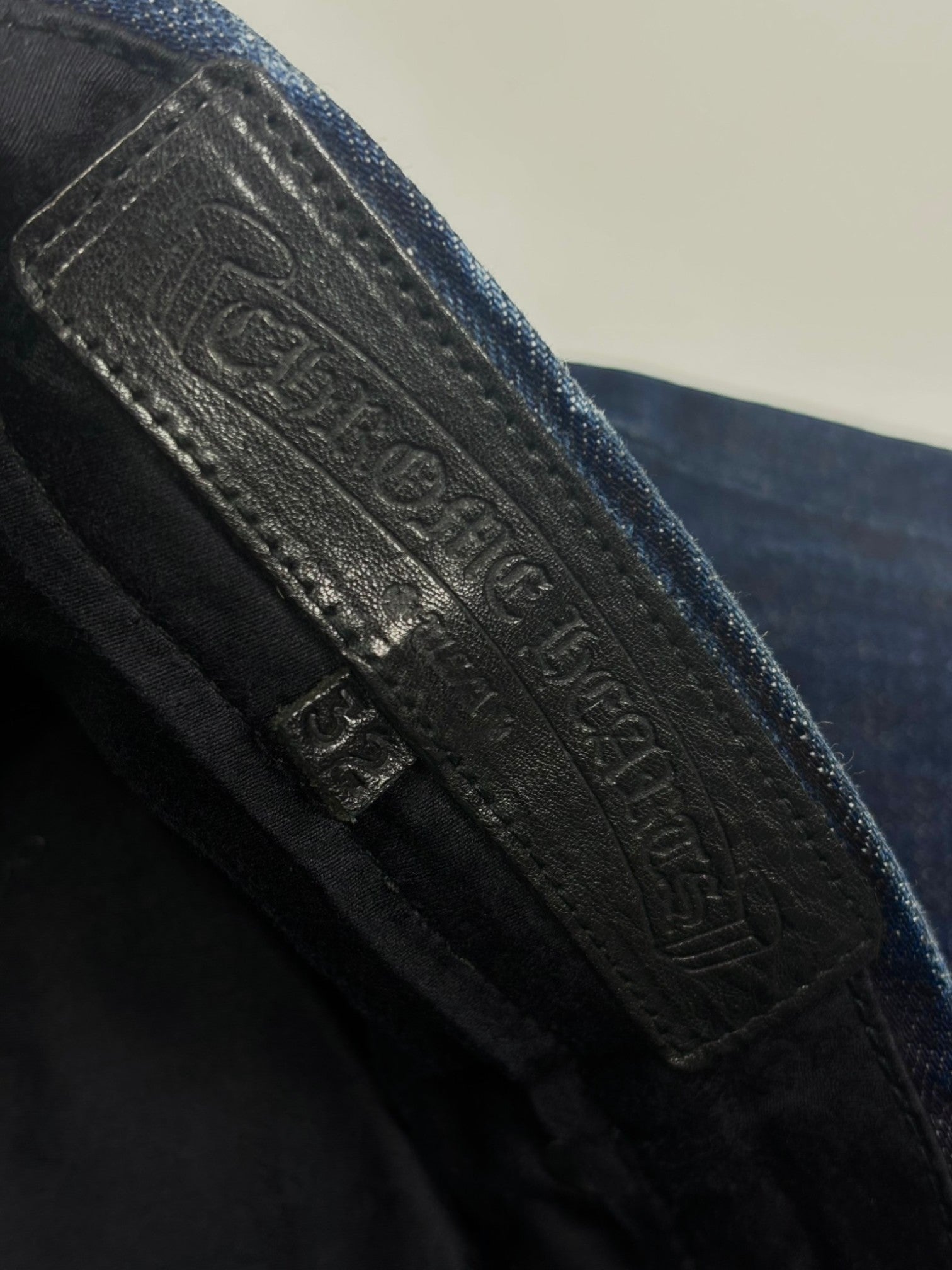 Chrome Hearts Flooded Black Cross Patch Dark Wash Jeans