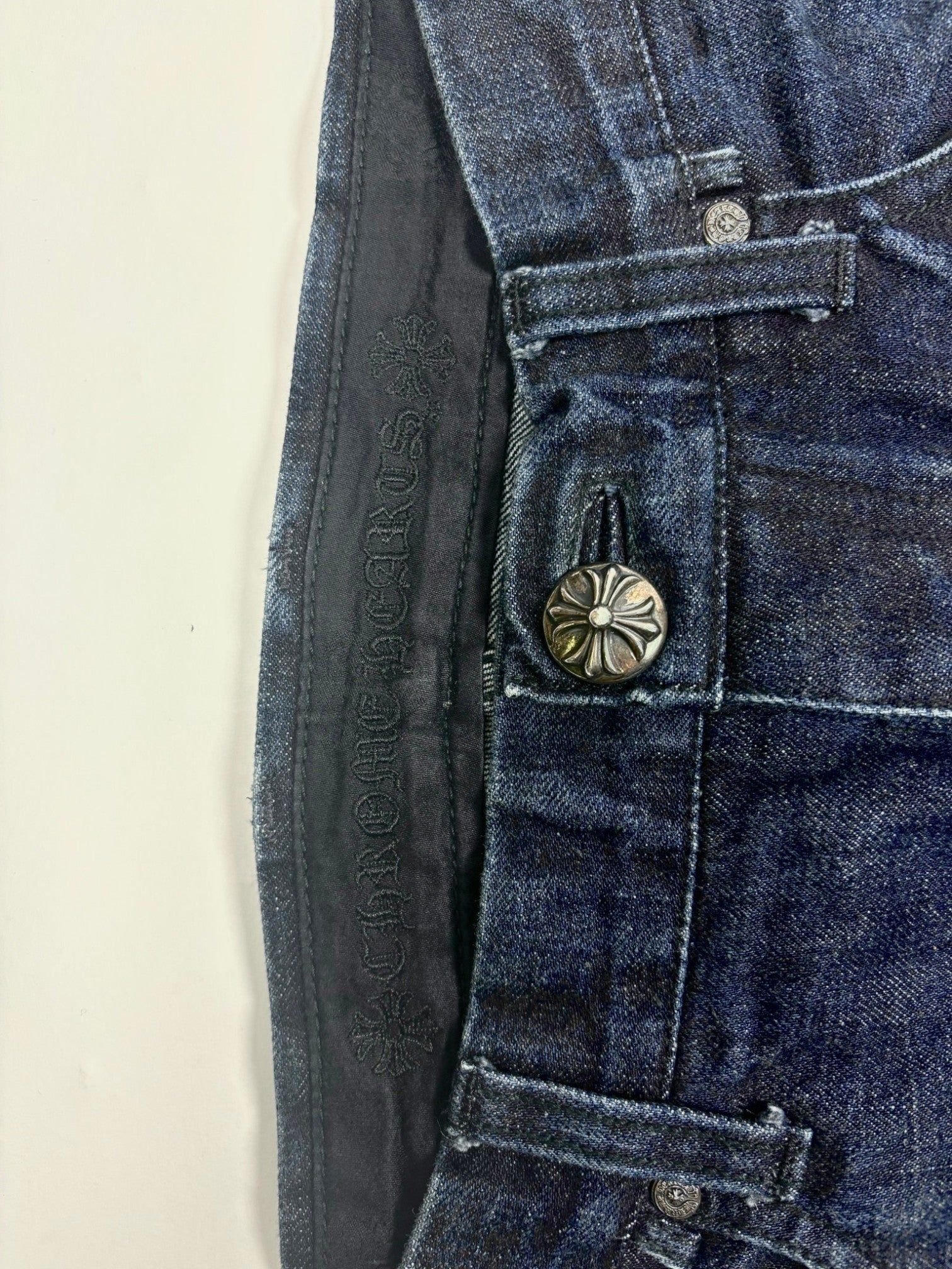 Chrome Hearts Flooded Black Cross Patch Dark Wash Jeans