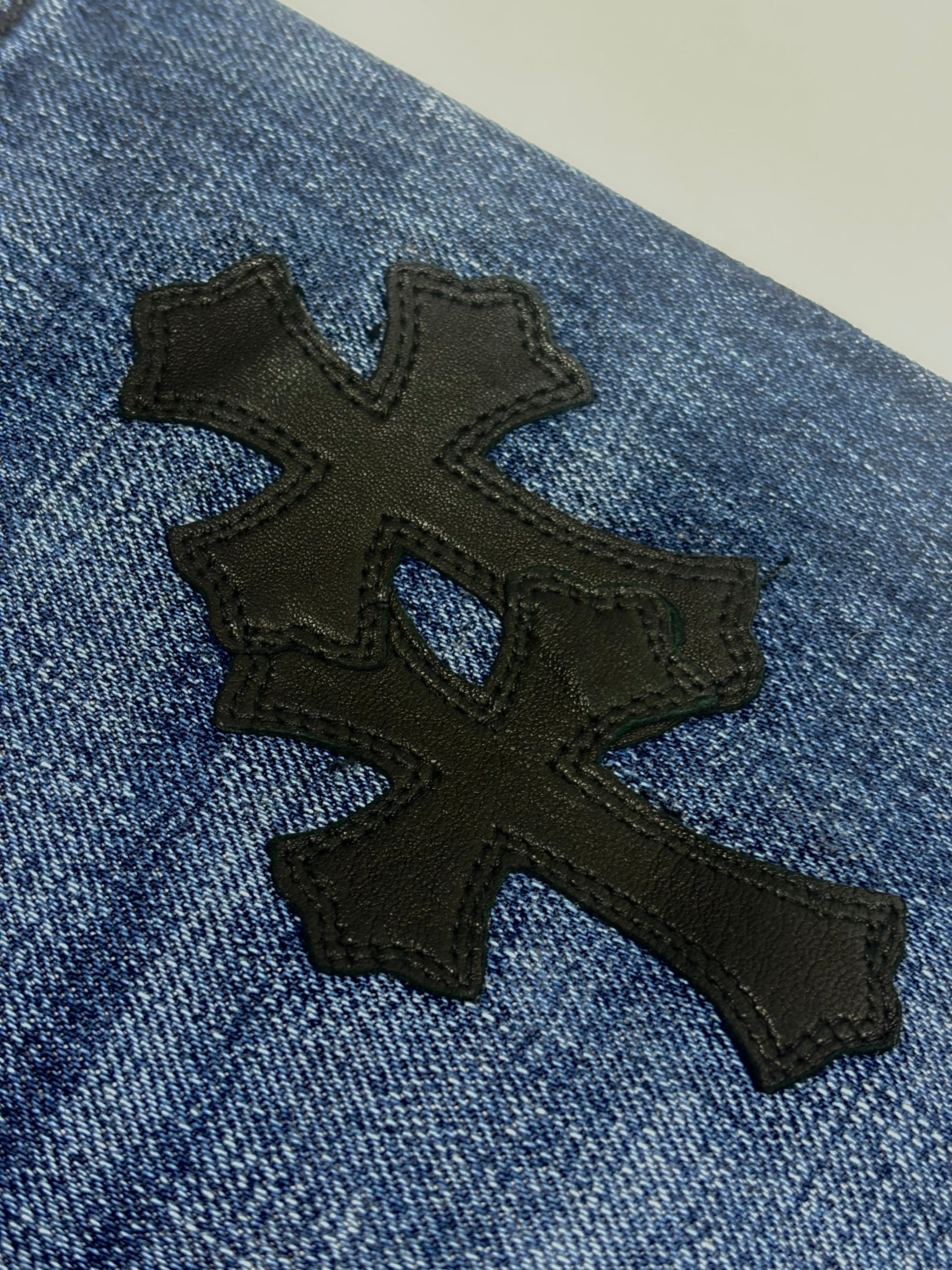 Chrome Hearts Black Cross Patch Blue Denim Jeans