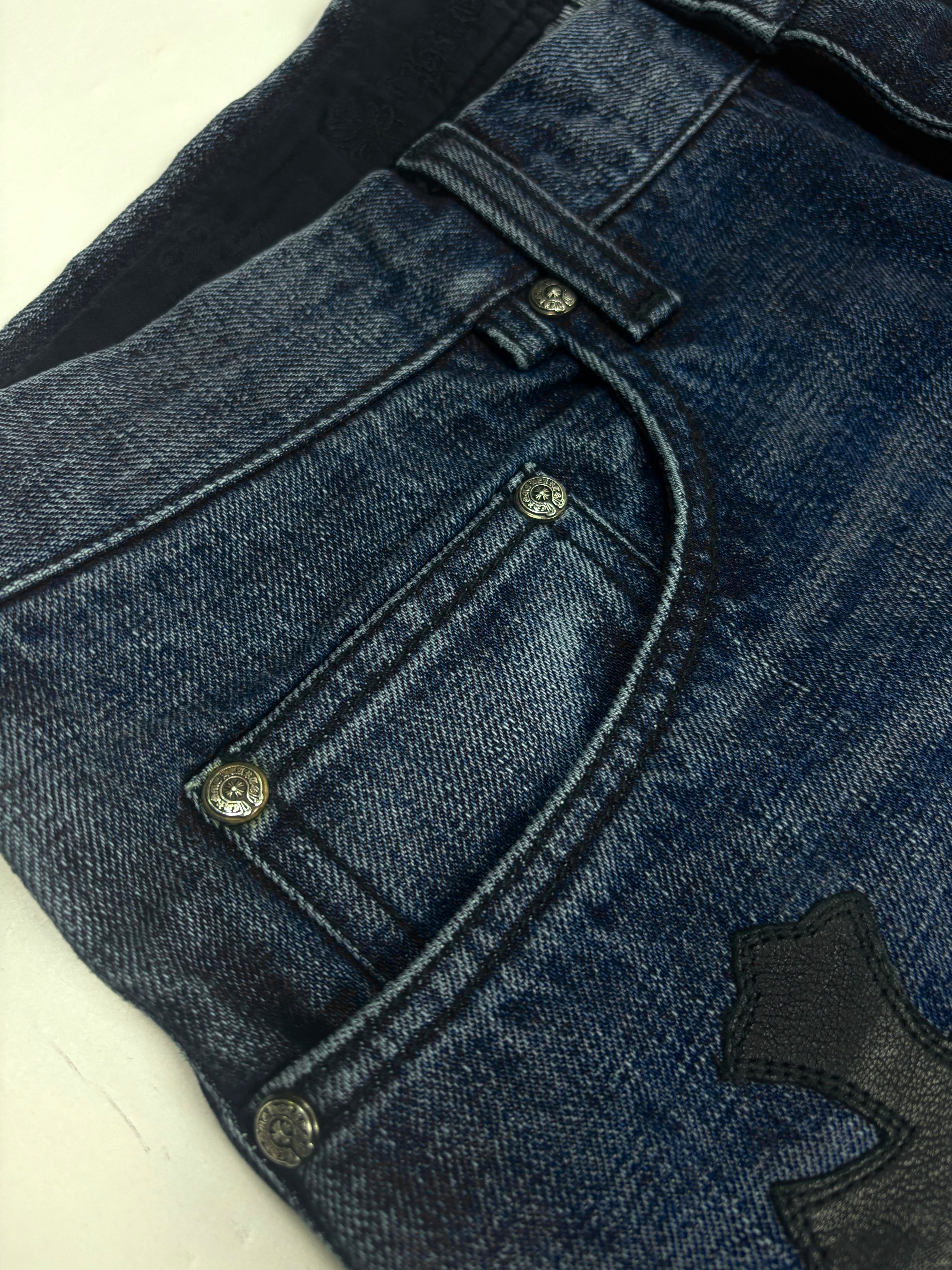 Chrome Hearts Black Cross Patch Blue Denim Jeans