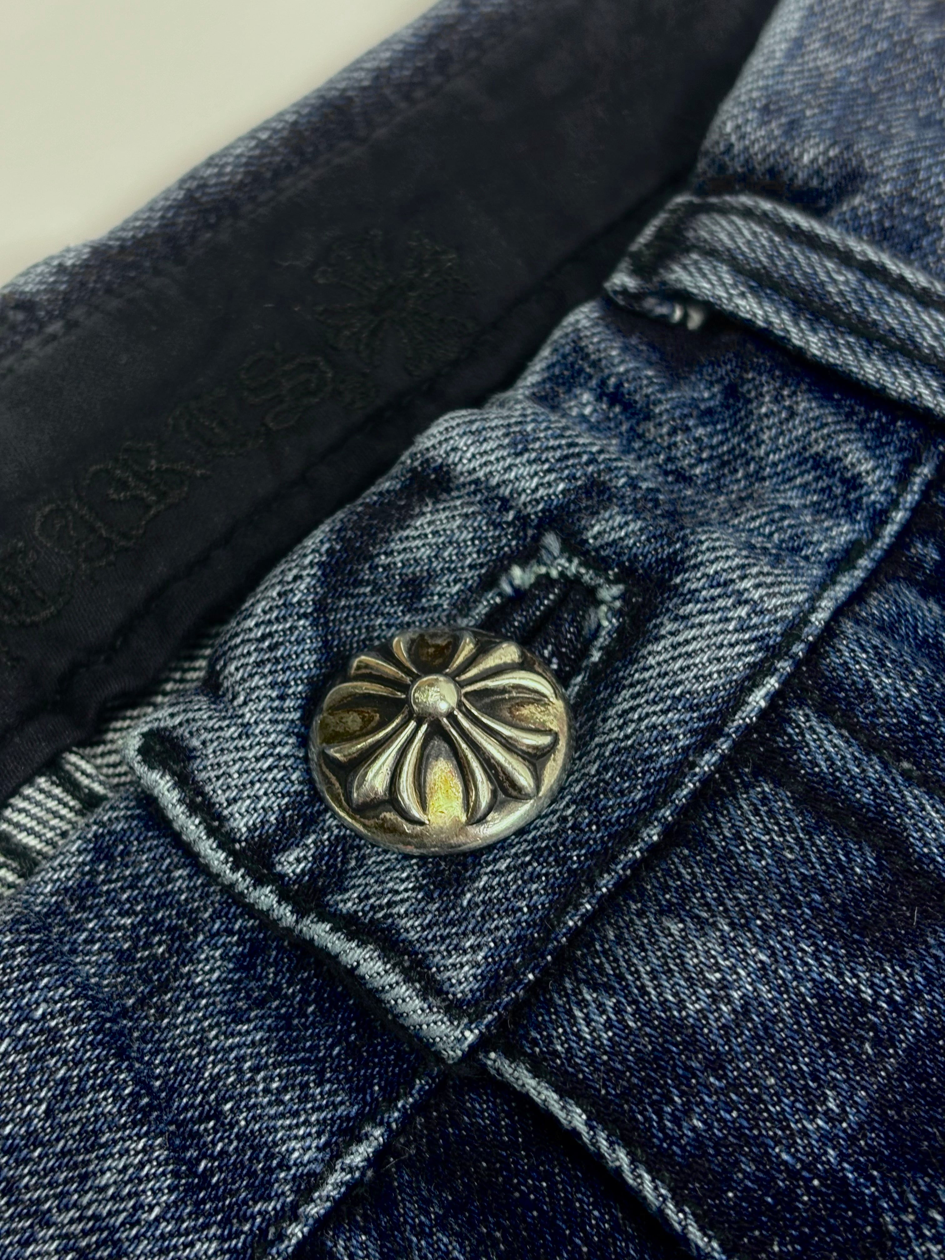 Chrome Hearts Black Cross Patch Blue Denim Jeans