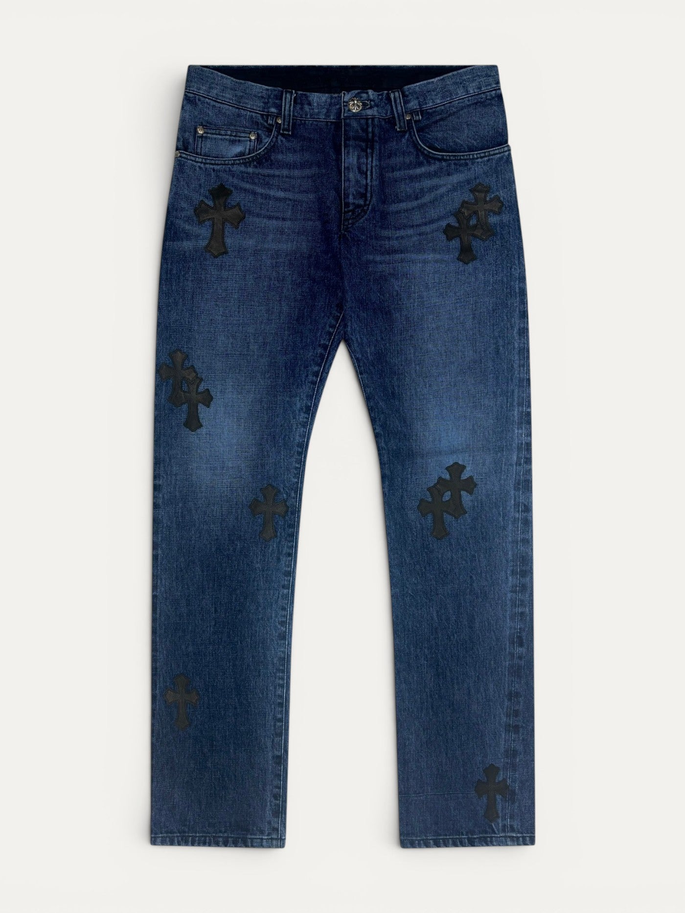 Chrome Hearts Black Cross Patch Blue Denim Jeans