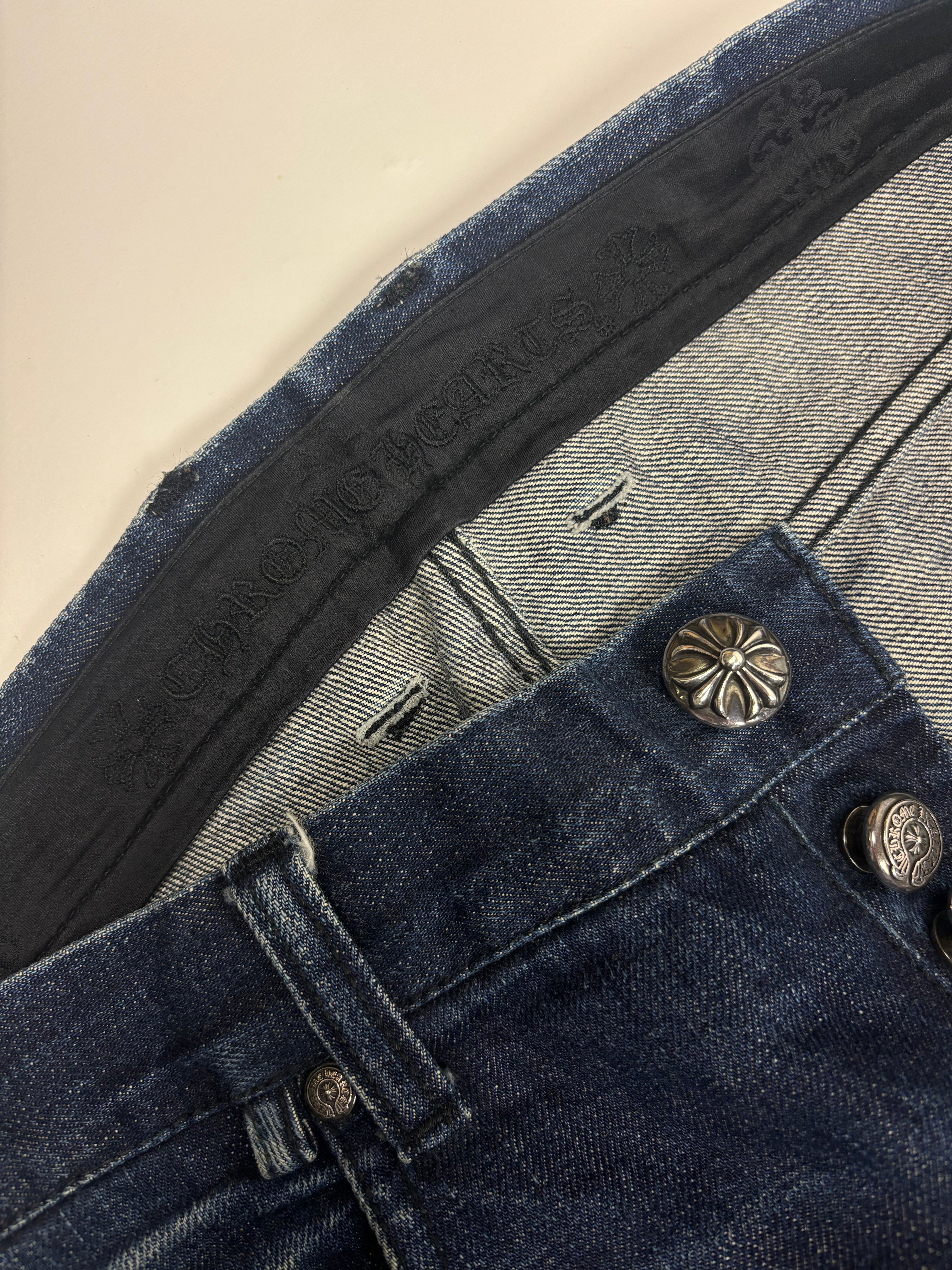 Chrome Hearts Flooded Black Cross Patch Denim Jeans