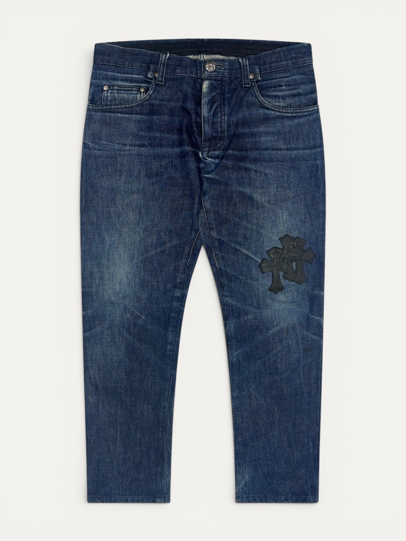 Chrome Hearts Flooded Black Cross Patch Denim Jeans