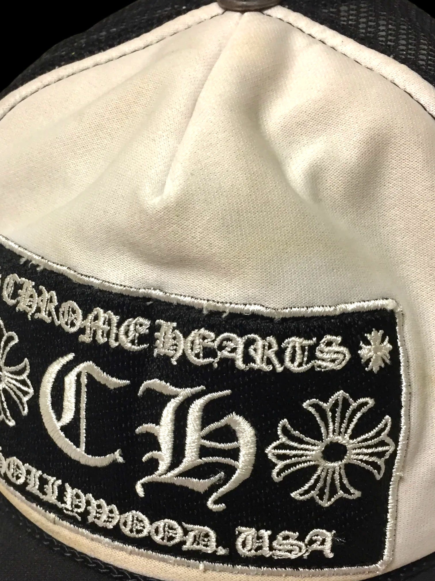 Chrome Hearts CH Hollywood Black White Trucker Hat