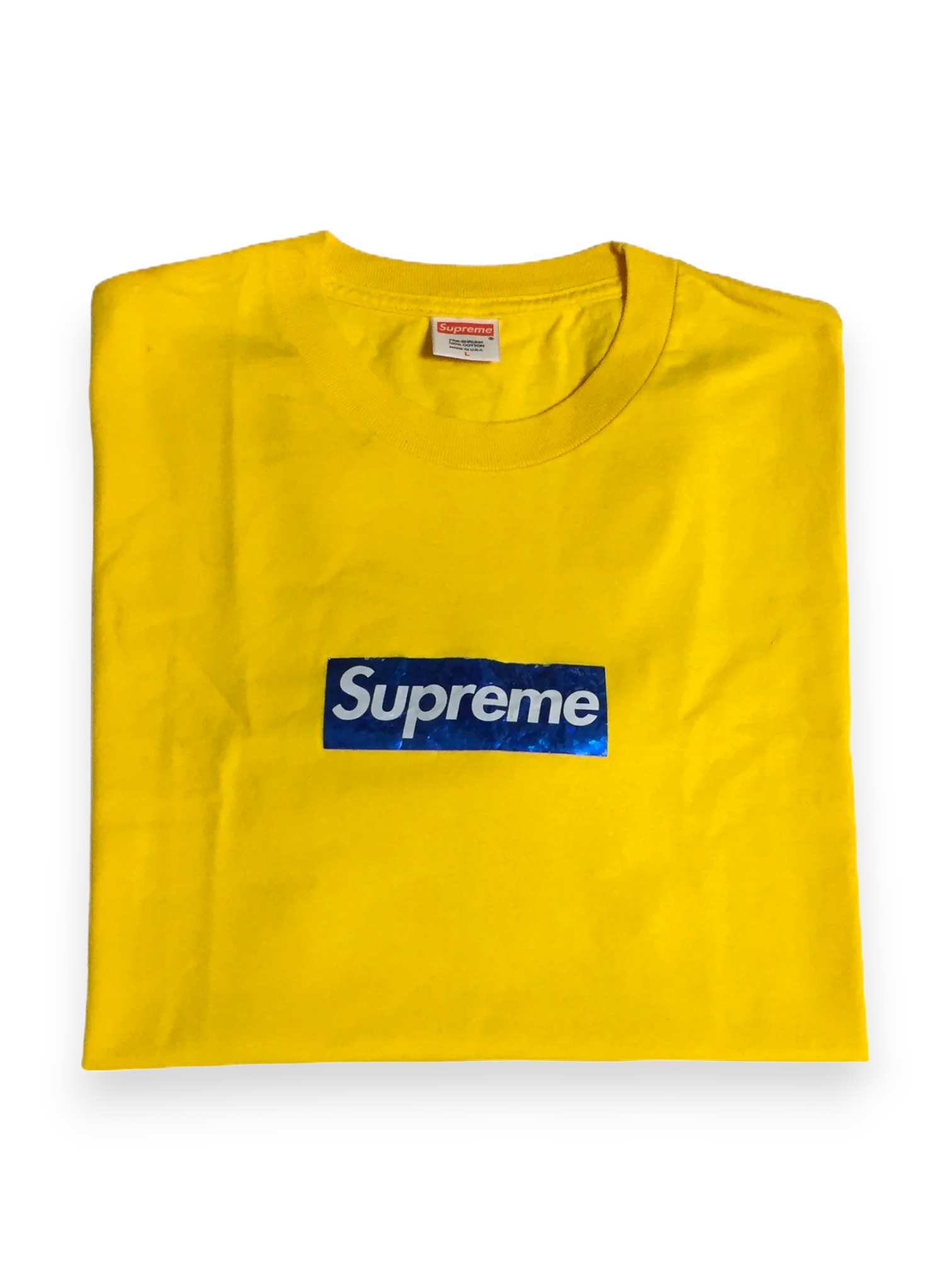 2006 Supreme Holographic Yellow Blue Box Logo Tee