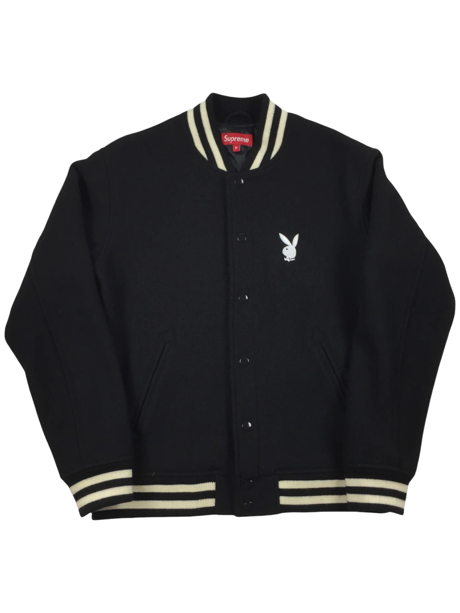 2011 Supreme x Playboy Black Wool Varsity Jacket