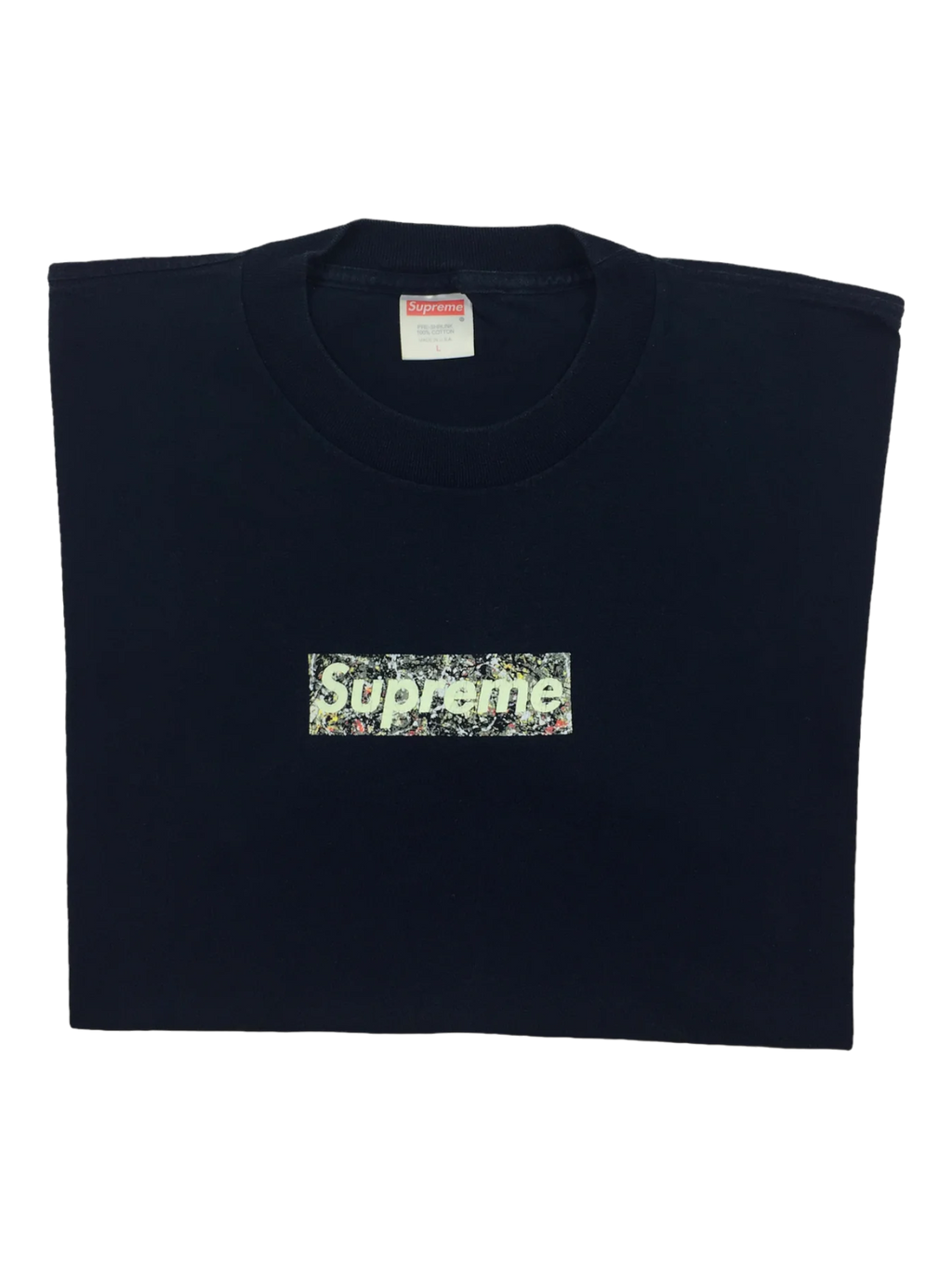 1999 Supreme Jackson Pollock Navy Box Logo Tee