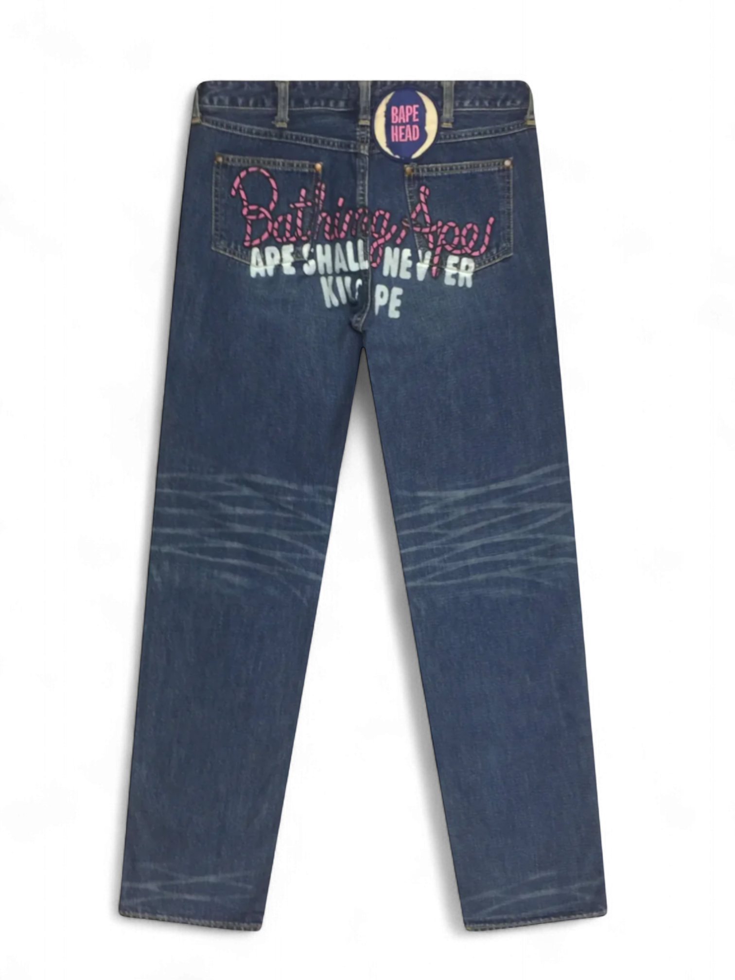 BAPE Pink Yarn Spell Out Denim Jeans