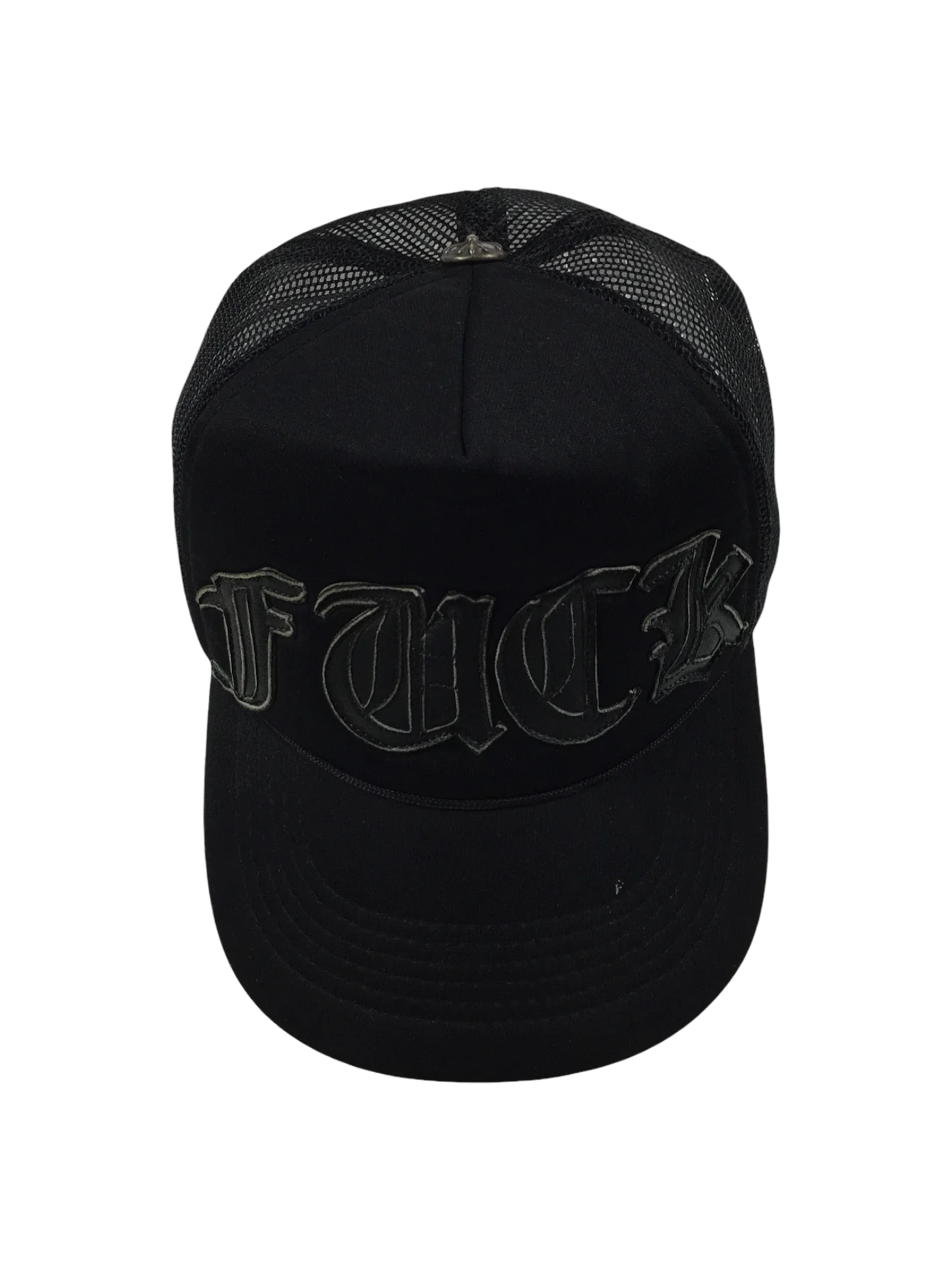 Chrome Hearts Black Leather Fuck Patch Trucker Hat