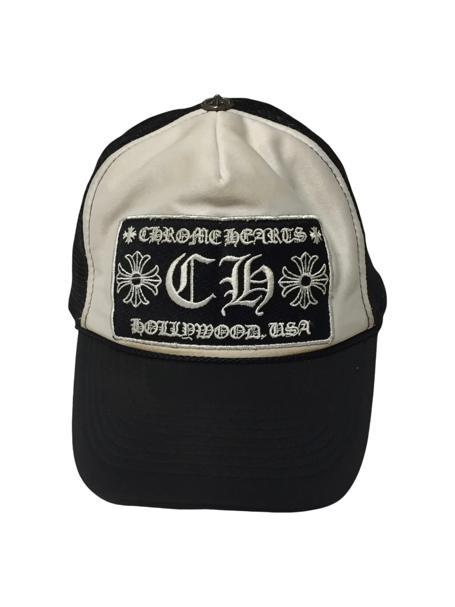 Chrome Hearts CH Hollywood Black White Trucker Hat