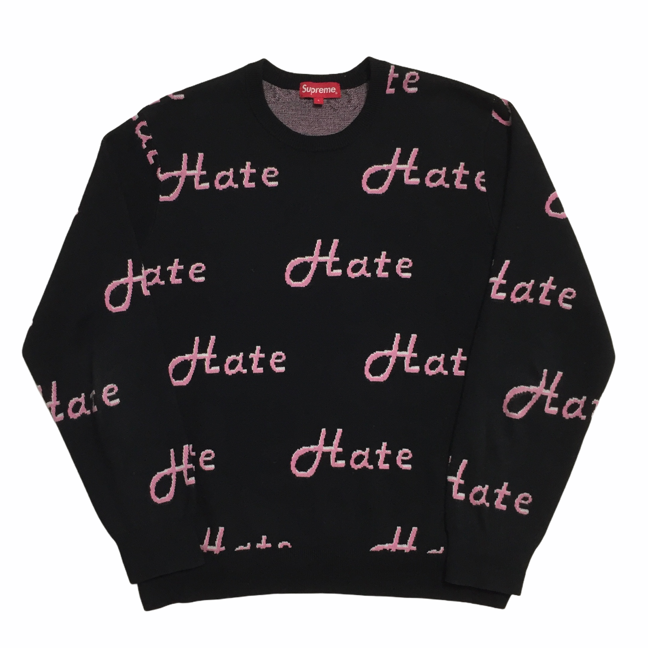 2013 Supreme Hate Knit Pink Black Crewneck