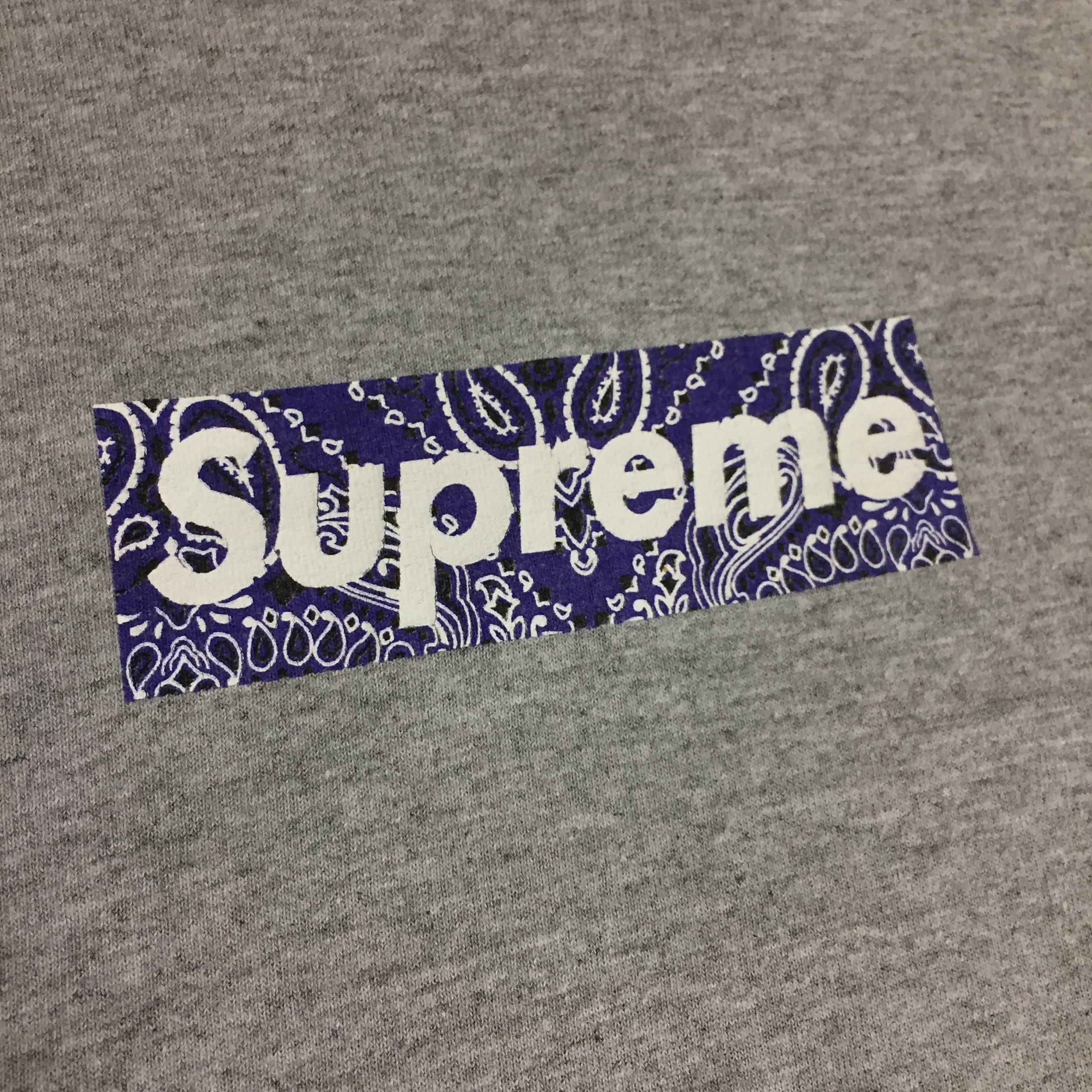 2001 Supreme Grey Purple Paisley Box Logo Tee