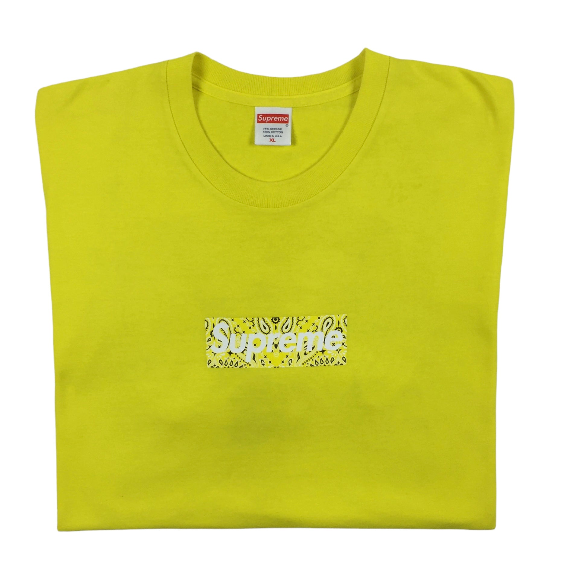 2019 Supreme Yellow Bandana Paisley Box Logo Tee
