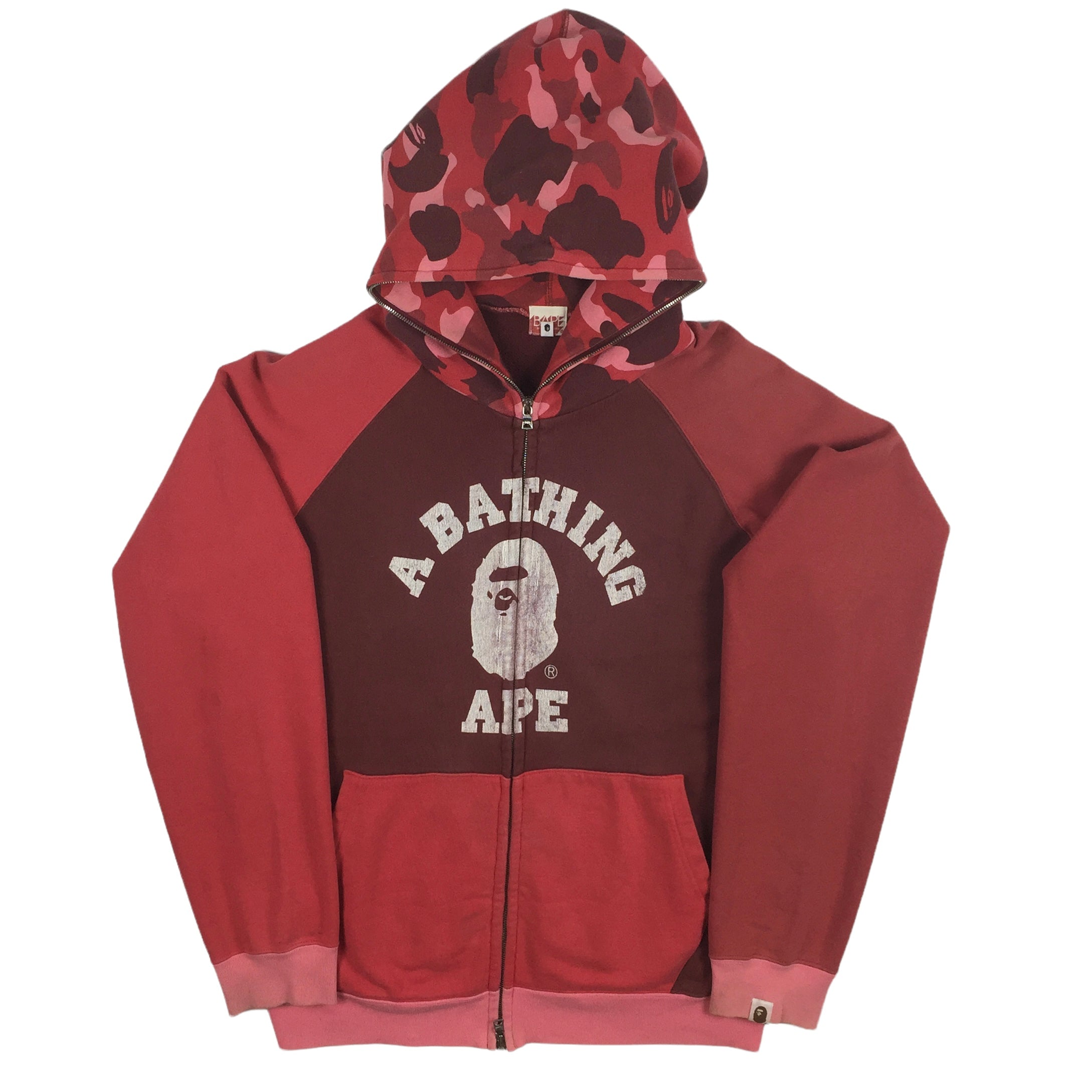 BAPE Red Crazy Camo Ape Head College Logo Zip Up Hoodie