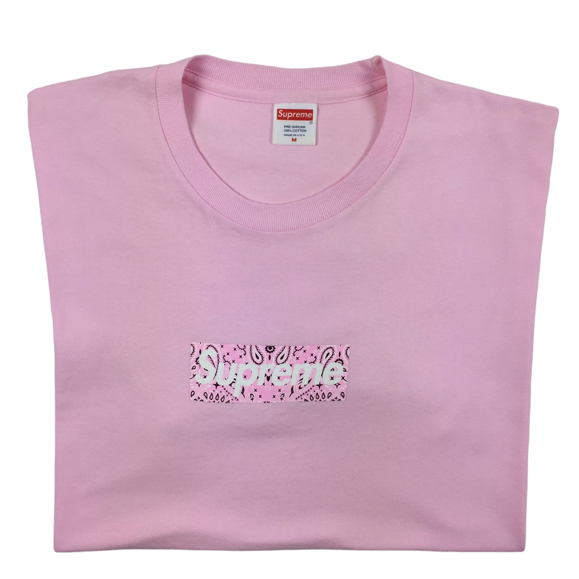 2019 Supreme Pink Bandana Paisley Box Logo Tee
