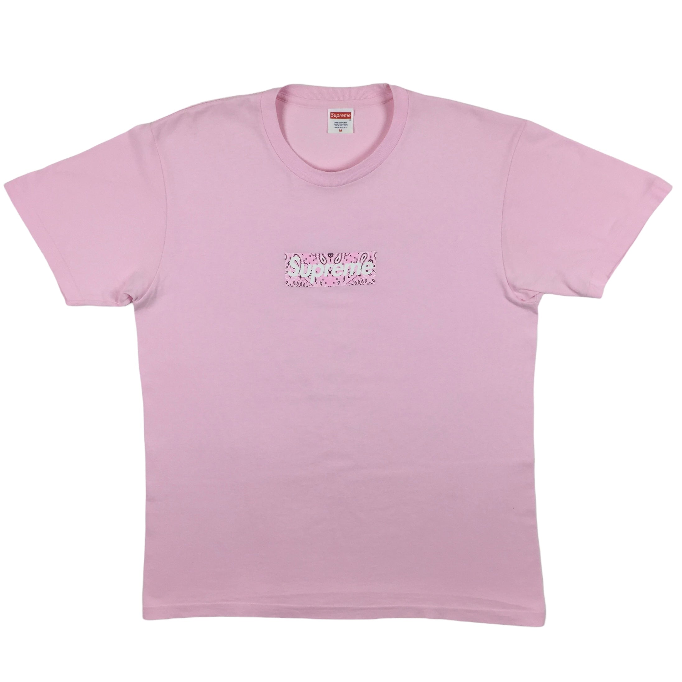 2019 Supreme Pink Bandana Paisley Box Logo Tee