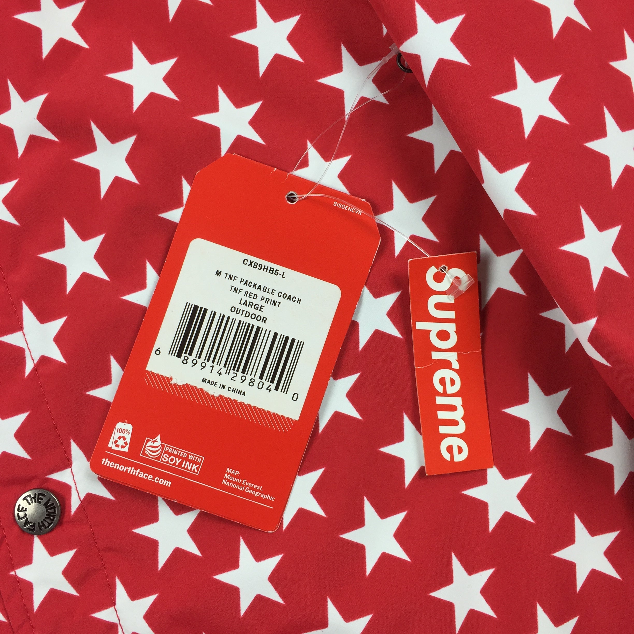 2015 Supreme x The North Face Packable Red Stars Coach