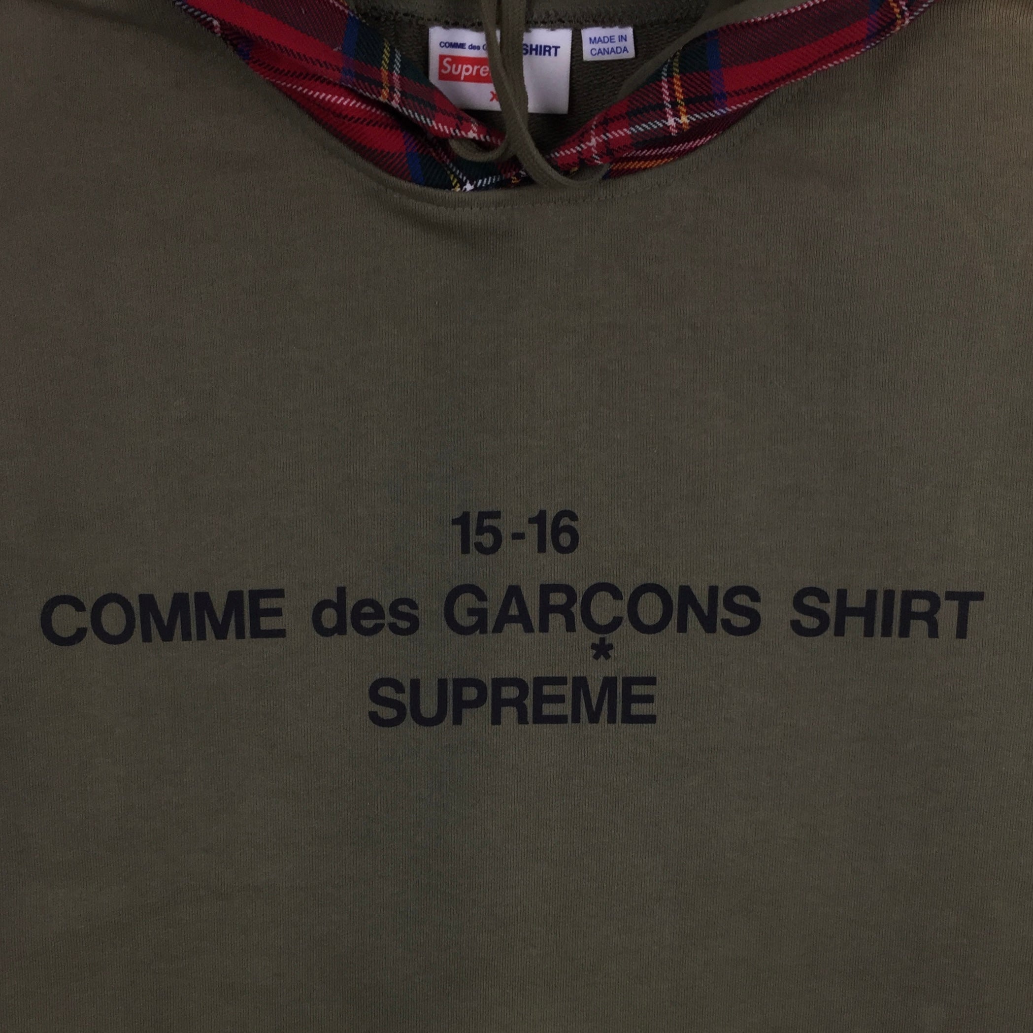 2015 Supreme x CDG Olive Plaid Hoodie