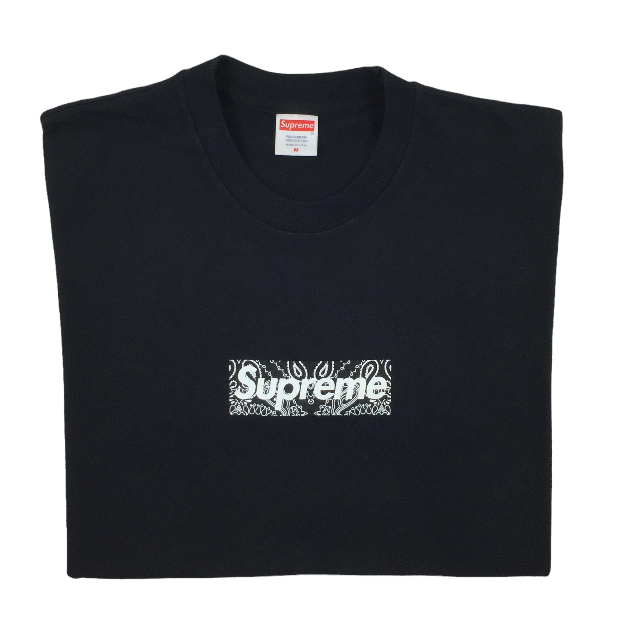 2019 Supreme Black Bandana Paisley Box Logo Tee