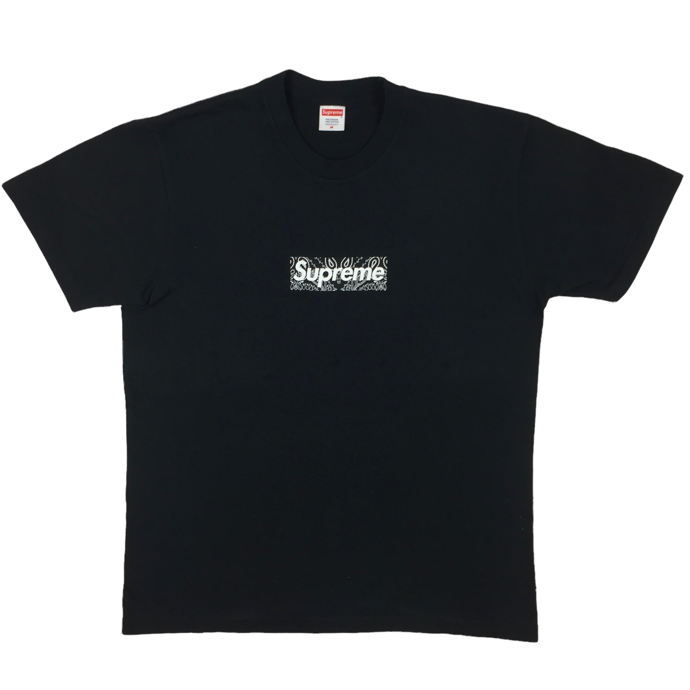 2019 Supreme Black Bandana Paisley Box Logo Tee