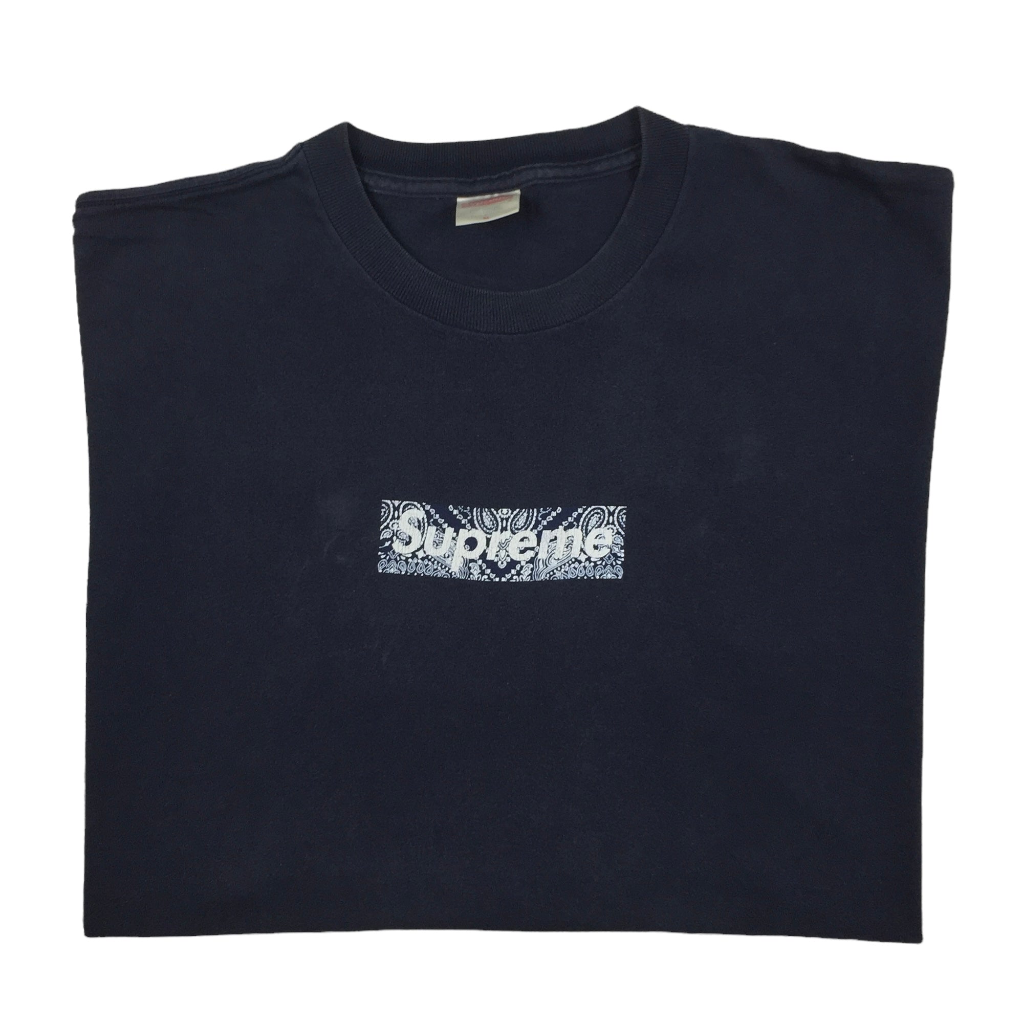 2001 Supreme Navy Paisley Box Logo Tee